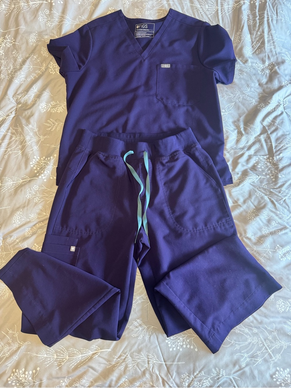Figs Deep Purple Women's Two-Piece scrub Set with Teal Drawstring